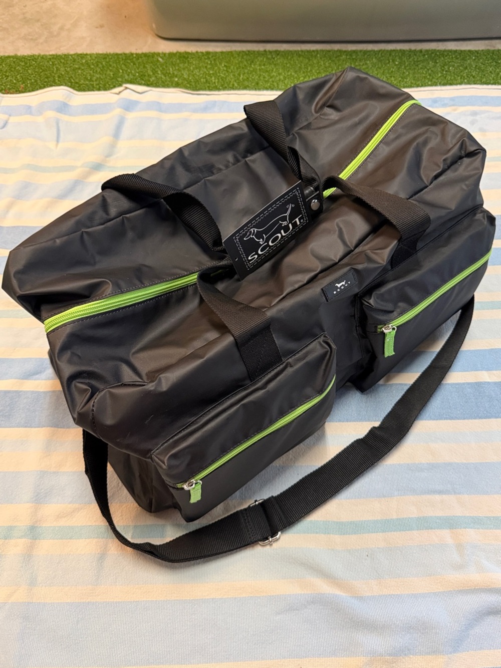 Scout DUFFY Black Duffel Bag with Lime Green Accents